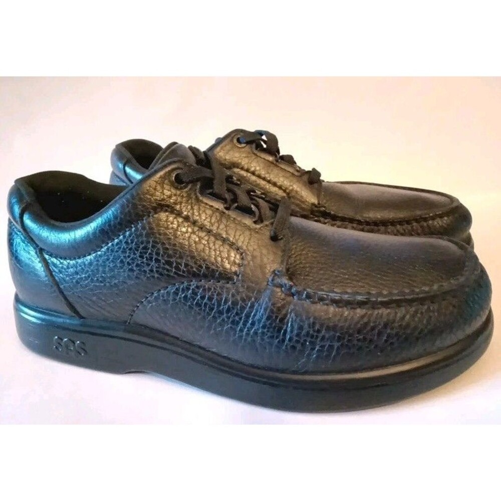 Sas Bout Time Size 9 Black Pebbled Leather Moc Toe Walking Oxfords Comfort Shoes